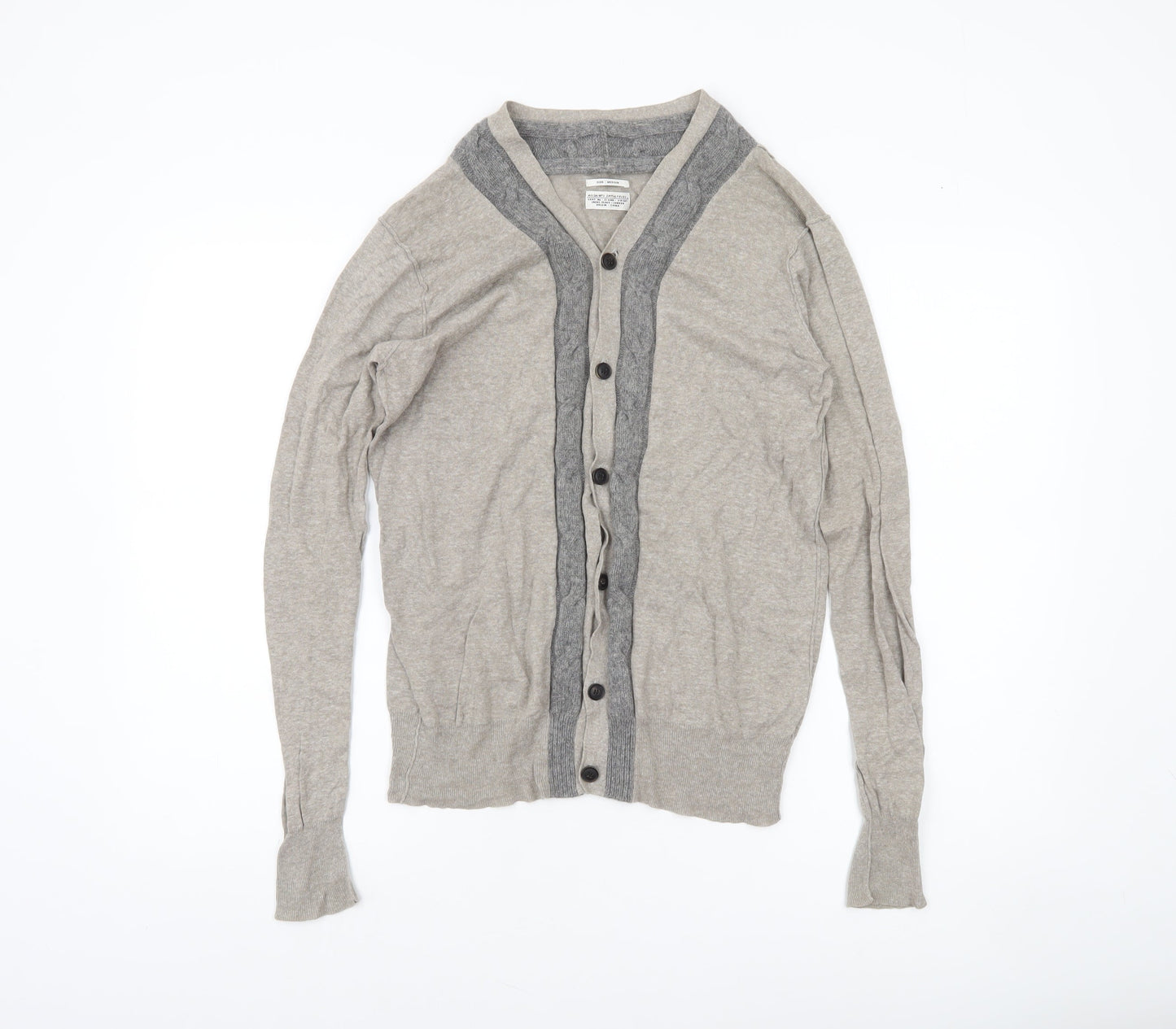 AllSaints Men's Beige Linen Cotton Wool Button Cardigan Medium