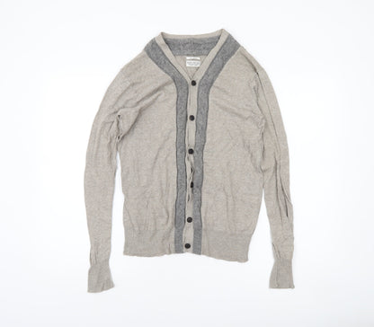 AllSaints Men's Beige Linen Cotton Wool Button Cardigan Medium