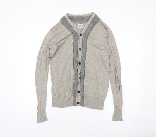 AllSaints Men's Beige Linen Cotton Wool Button Cardigan Medium