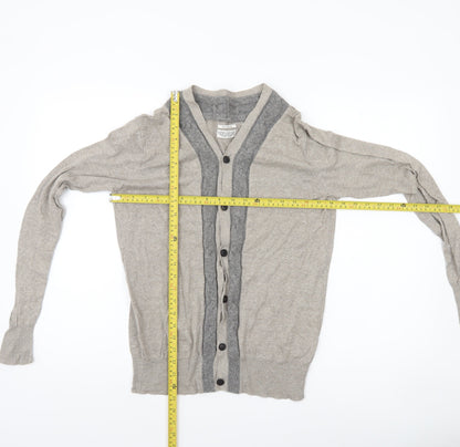 AllSaints Men's Beige Linen Cotton Wool Button Cardigan Medium