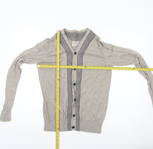 AllSaints Men's Beige Linen Cotton Wool Button Cardigan Medium