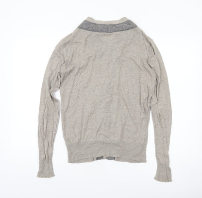 AllSaints Men's Beige Linen Cotton Wool Button Cardigan Medium