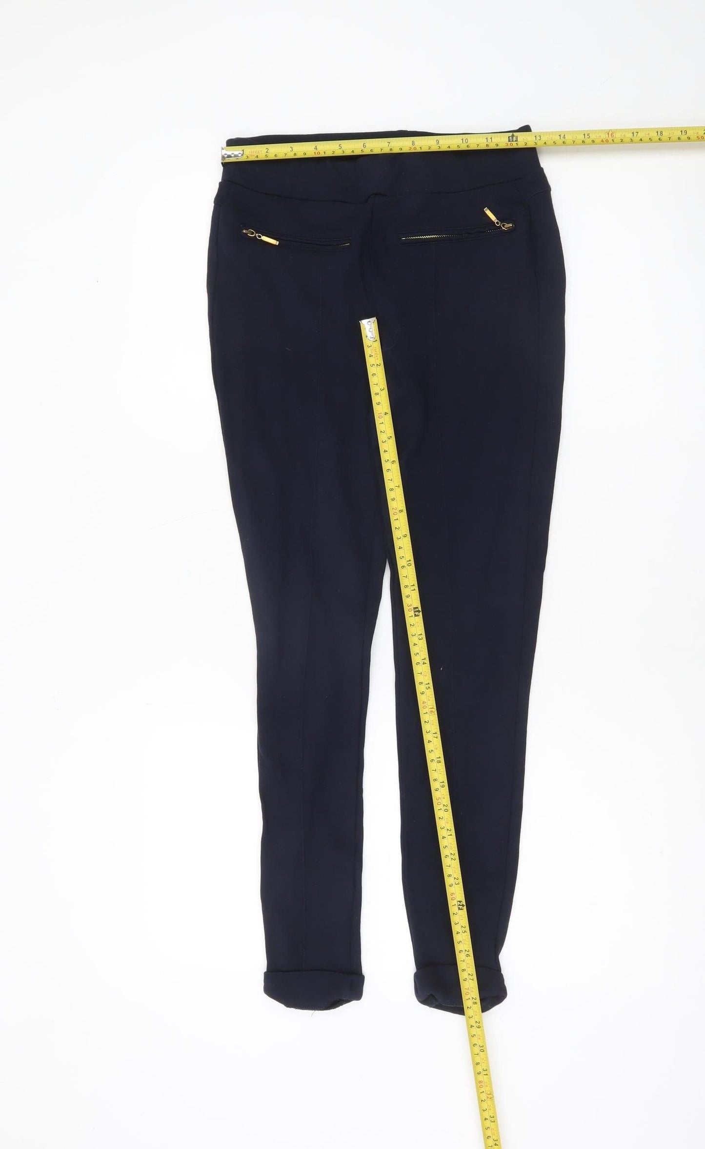 Zara Basic Women’s Black Skinny Jeggings Size M with Gold Zip Detail