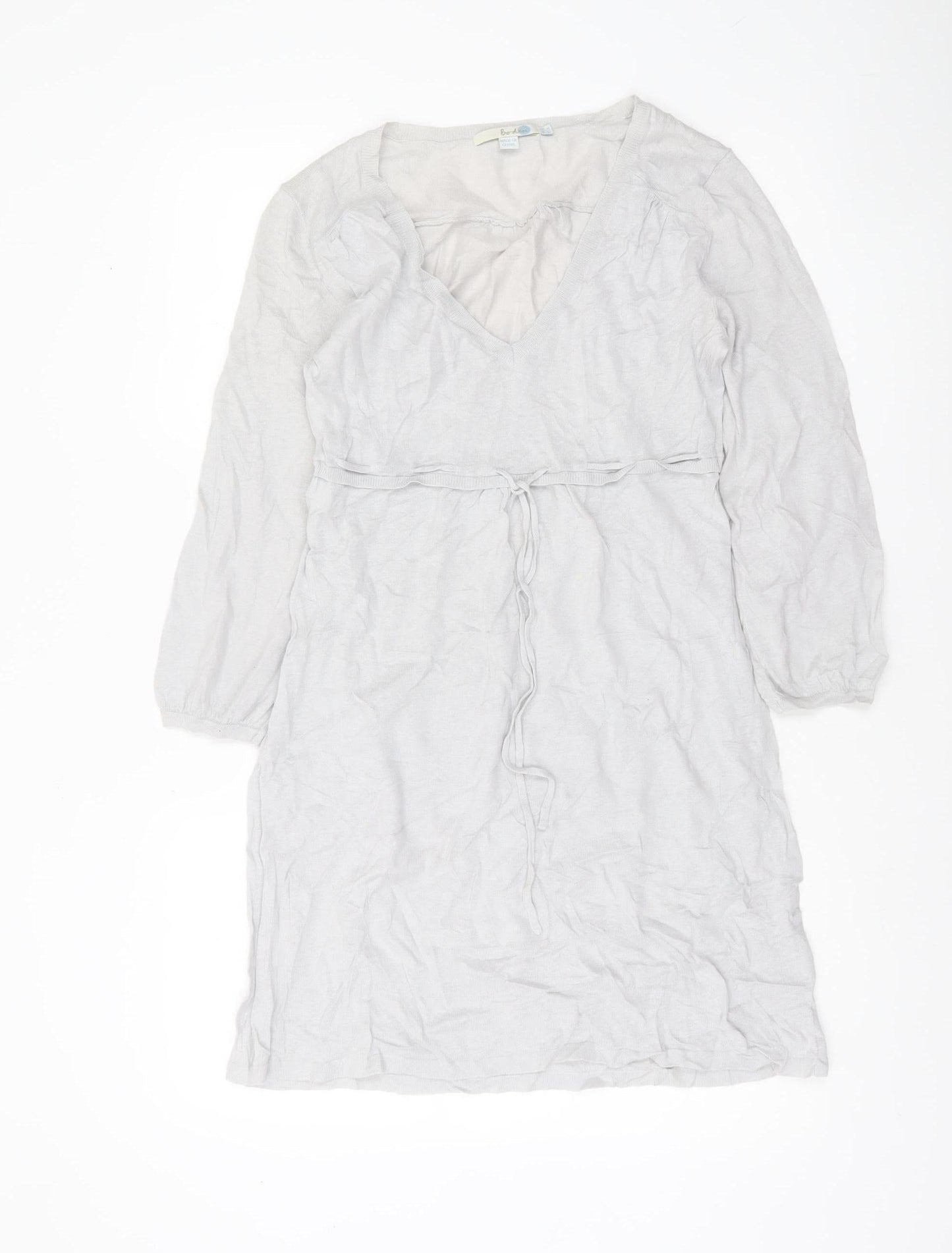Boden Women’s Grey Knit Tunic Jumper Dress UK 12 V-Neck Belted