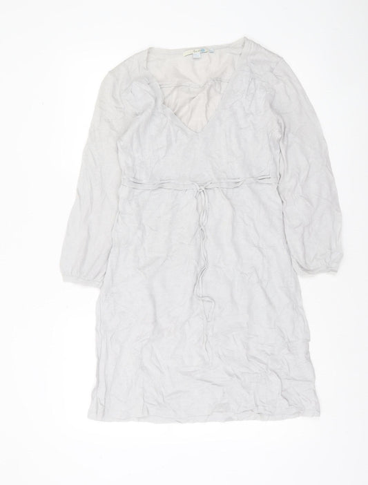 Boden Women’s Grey Knit Tunic Jumper Dress UK 12 V-Neck Belted