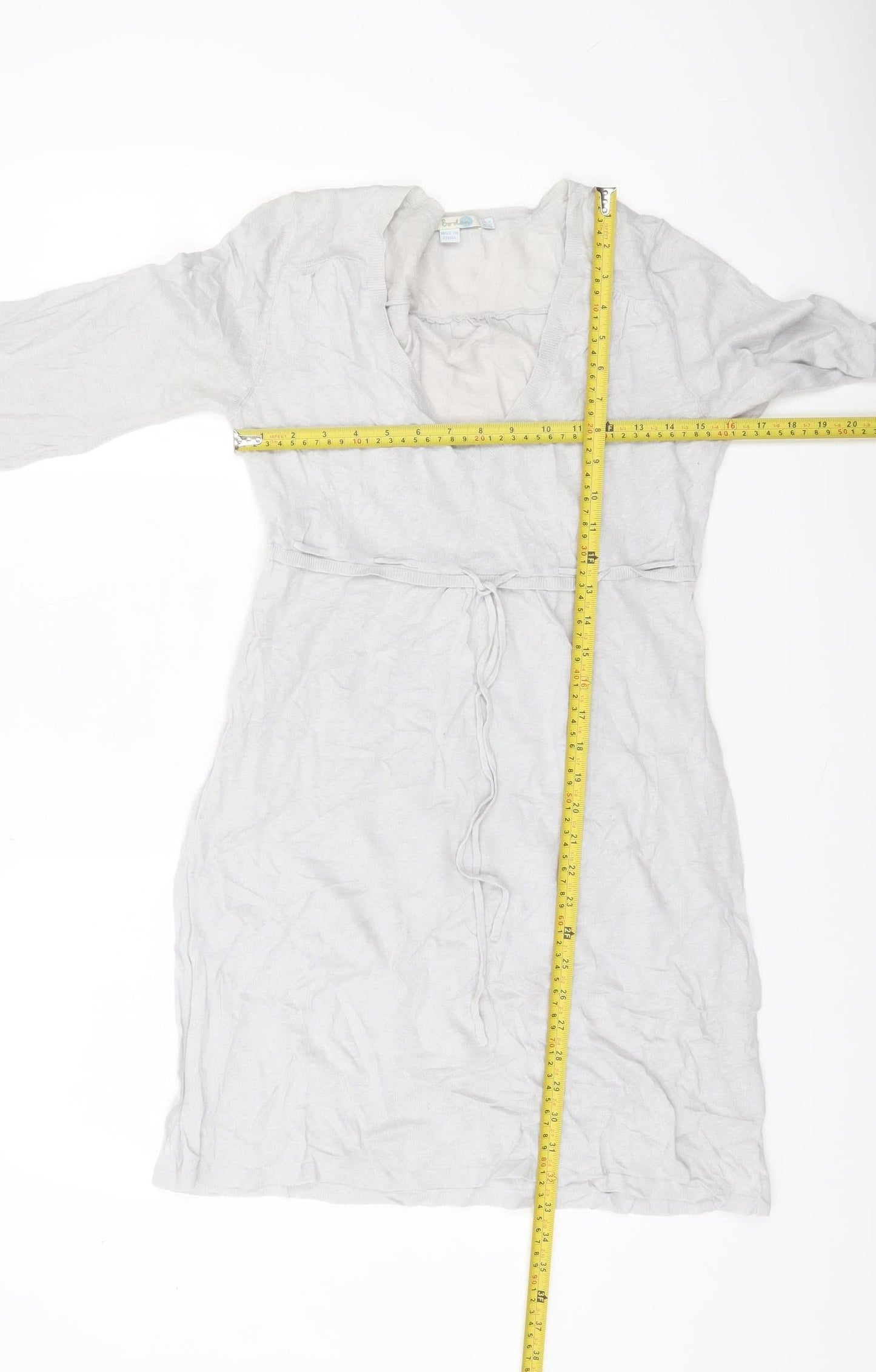 Boden Women’s Grey Knit Tunic Jumper Dress UK 12 V-Neck Belted