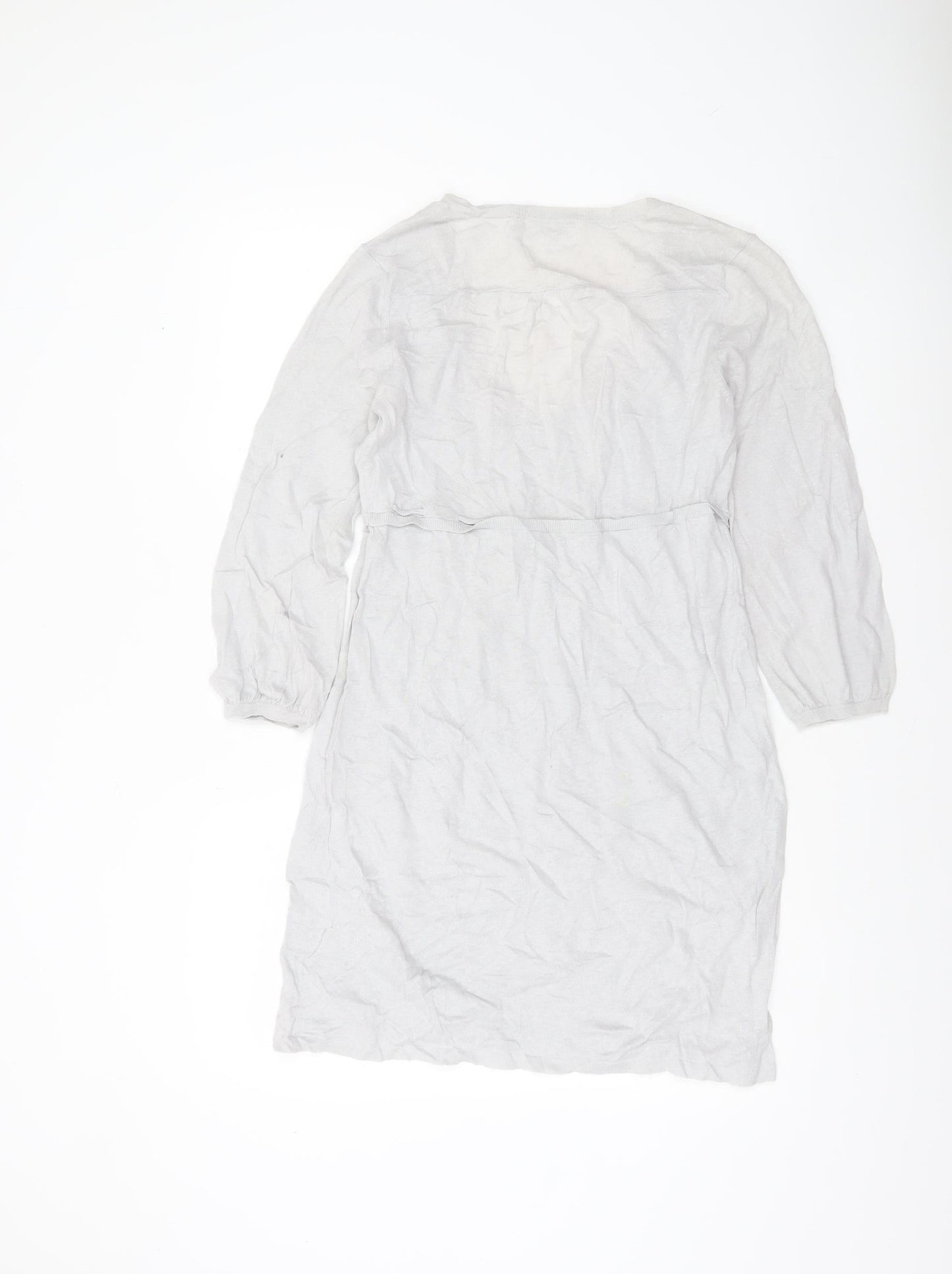 Boden Women’s Grey Knit Tunic Jumper Dress UK 12 V-Neck Belted