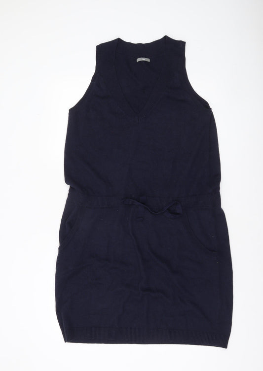 Gap Womens Blue Sleeveless Knit Jumper Dress XL V-Neck Belted