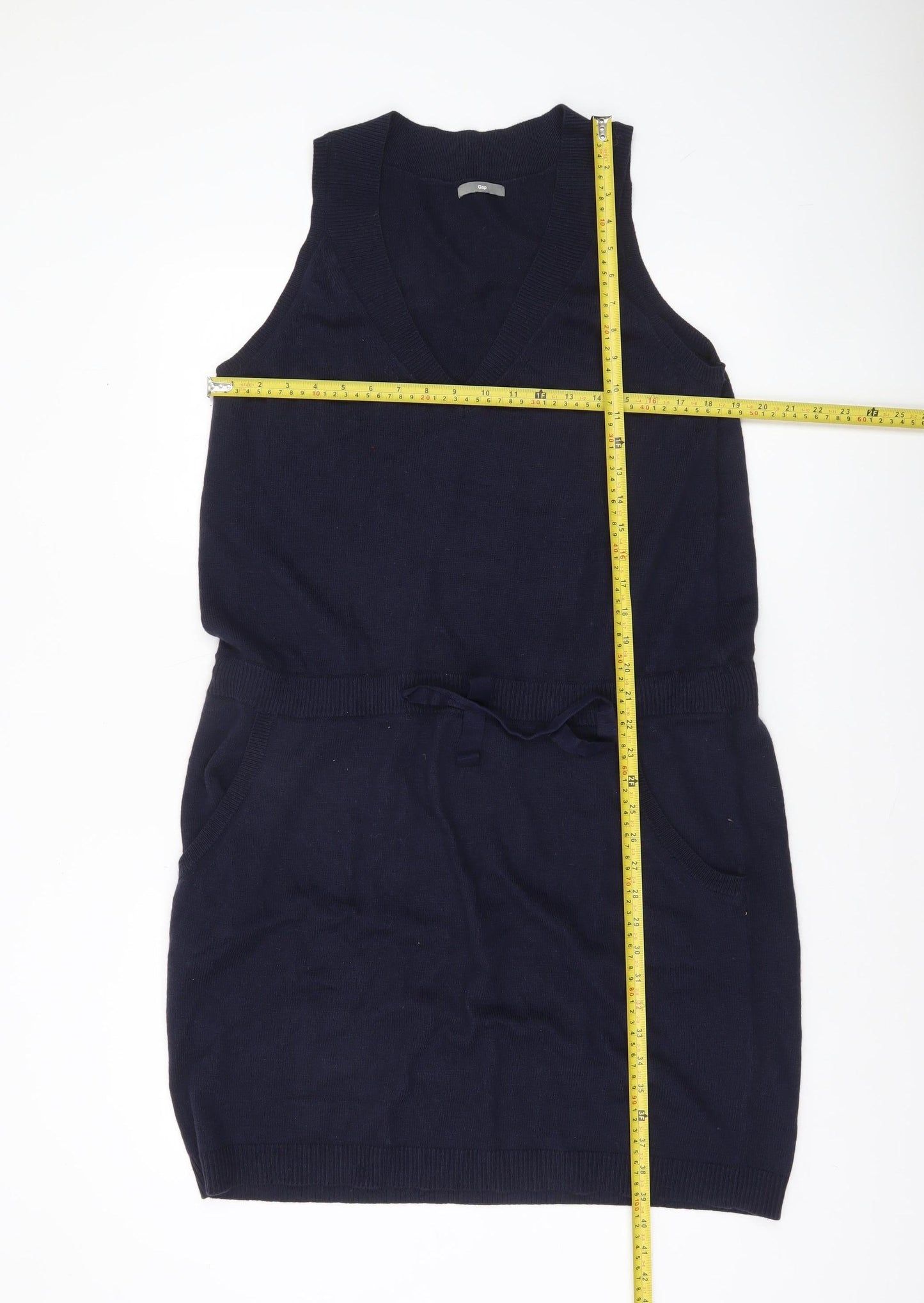 Gap Womens Blue Sleeveless Knit Jumper Dress XL V-Neck Belted
