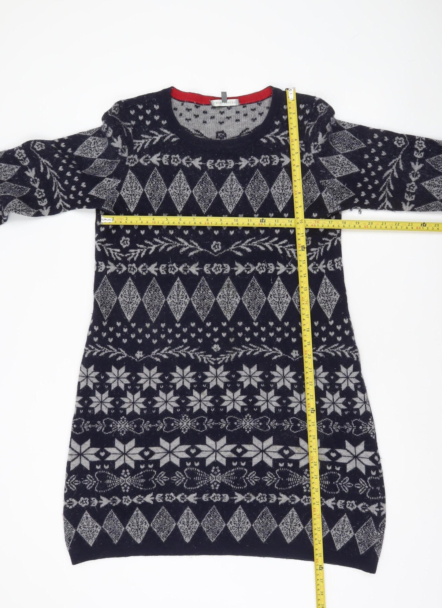 Laura Ashley Womens Blue Fair Isle Wool Knit Jumper Dress UK 14