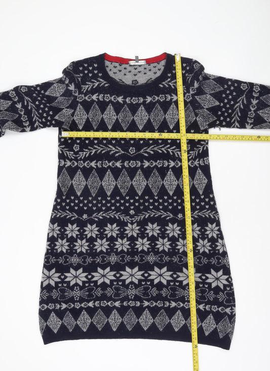 Laura Ashley Womens Blue Fair Isle Wool Knit Jumper Dress UK 14