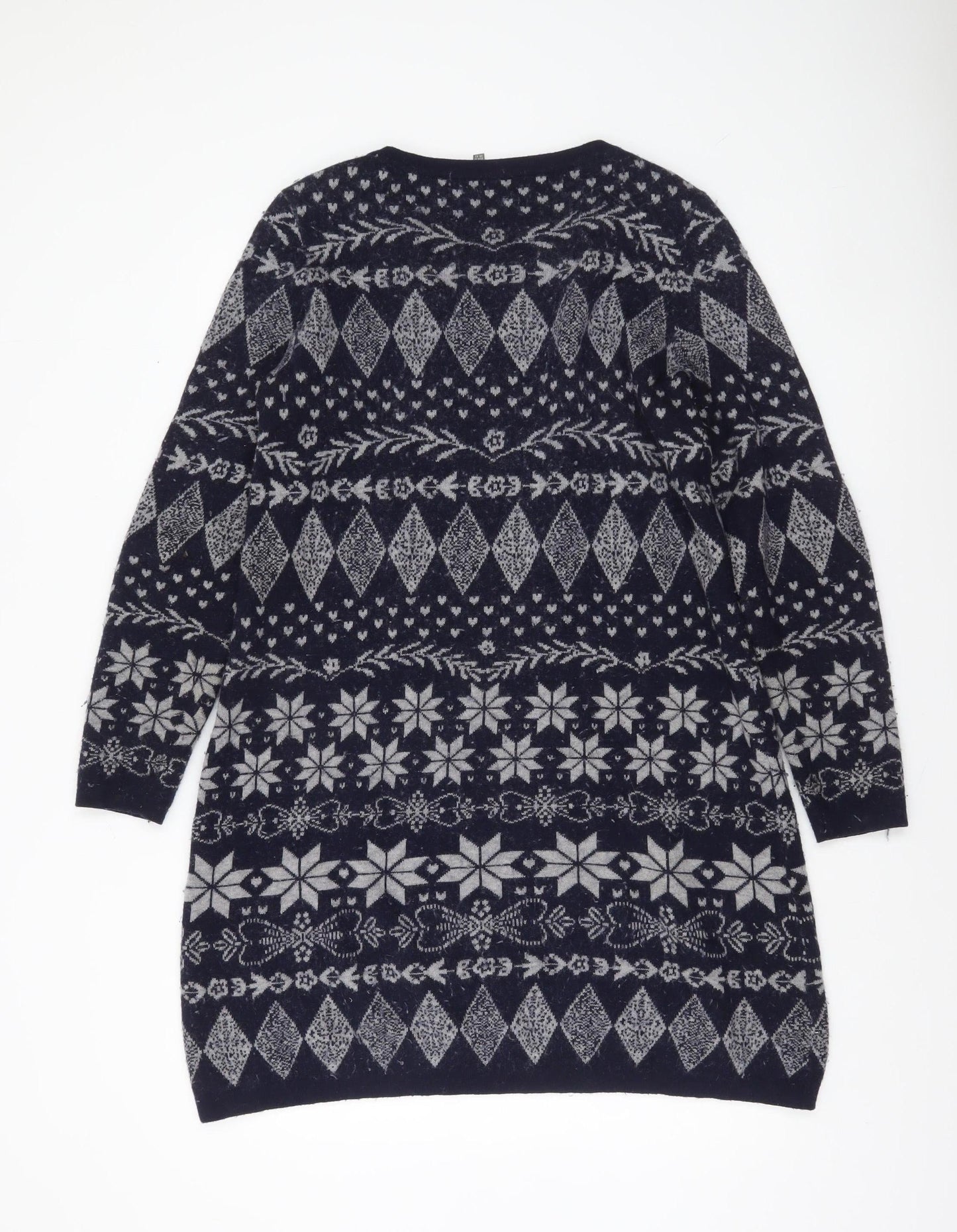 Laura Ashley Womens Blue Fair Isle Wool Knit Jumper Dress UK 14