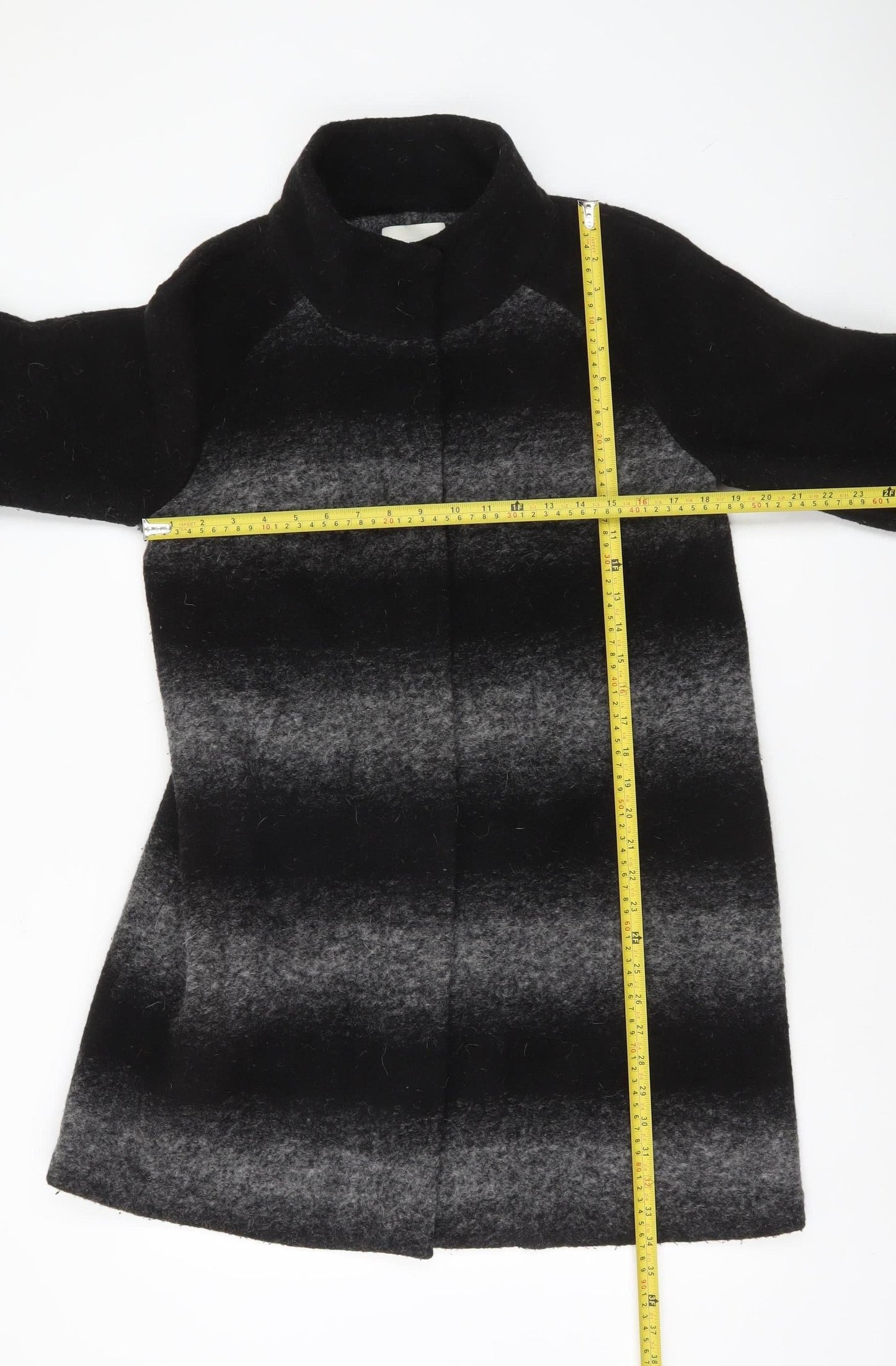 Clements Ribeiro Women Black Wool Blend Collared Cardigan Size 14