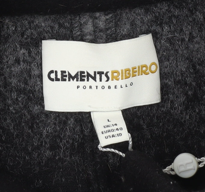 Clements Ribeiro Women Black Wool Blend Collared Cardigan Size 14