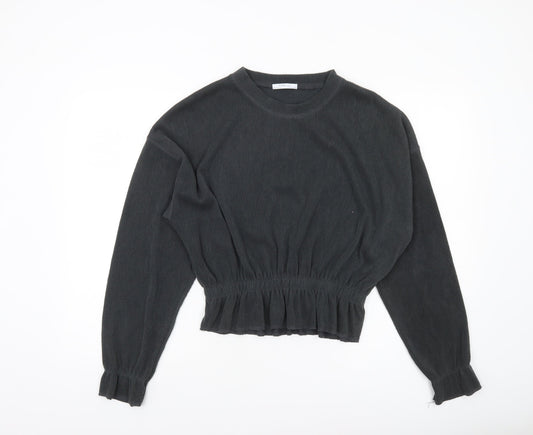Womens UK Size 12 Zara Black Cropped Blouse
