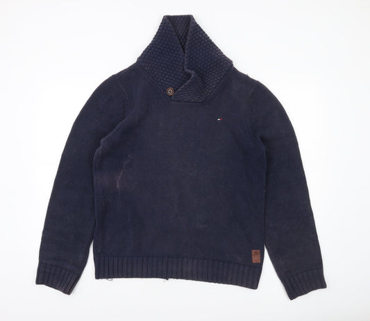 Hilfiger Denim Men's Blue Cotton Shawl Collar Pullover Jumper M