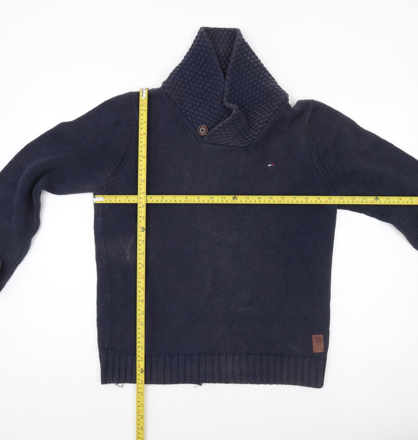 Hilfiger Denim Men's Blue Cotton Shawl Collar Pullover Jumper M