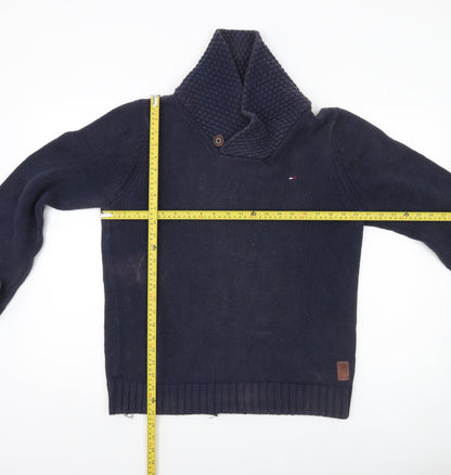 Hilfiger Denim Men's Blue Cotton Shawl Collar Pullover Jumper M
