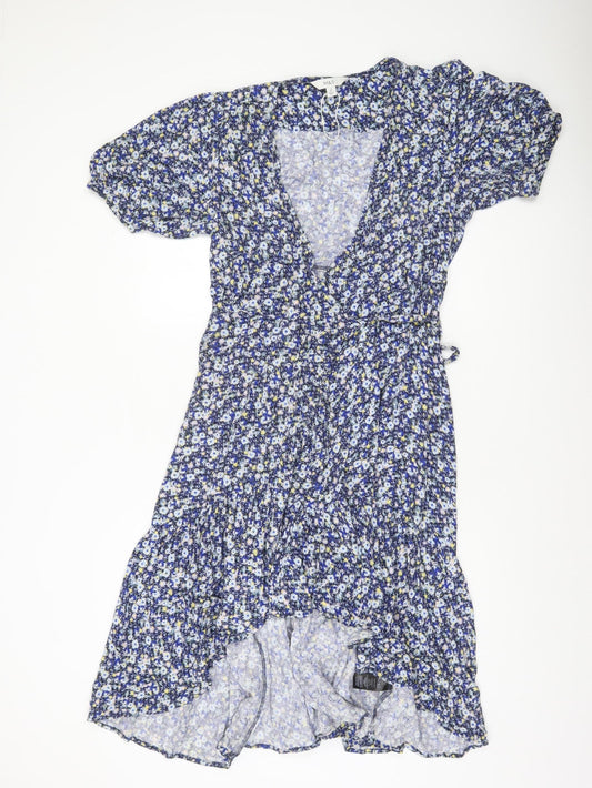 Marks and Spencer Women's Blue Floral Wrap Hi-Low Dress Size 14