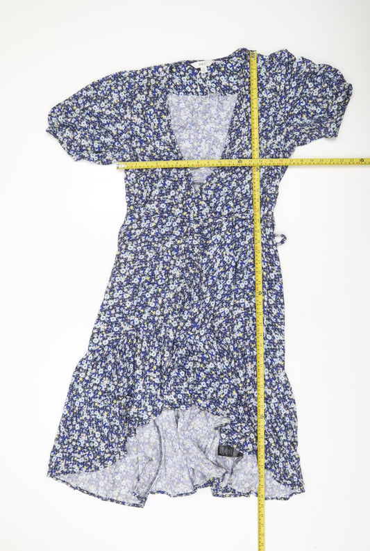Marks and Spencer Women's Blue Floral Wrap Hi-Low Dress Size 14