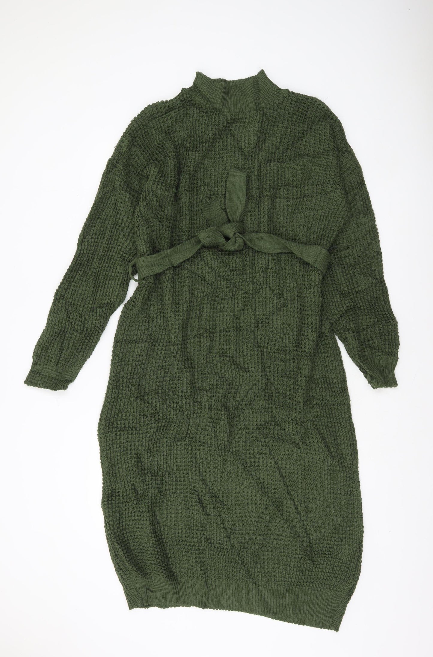 Boohoo Women’s Green Long Sleeve Belted Jumper Dress L