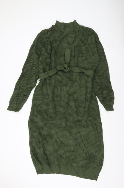 Boohoo Women’s Green Long Sleeve Belted Jumper Dress L