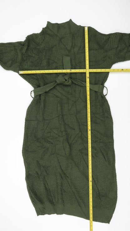 Boohoo Women’s Green Long Sleeve Belted Jumper Dress L