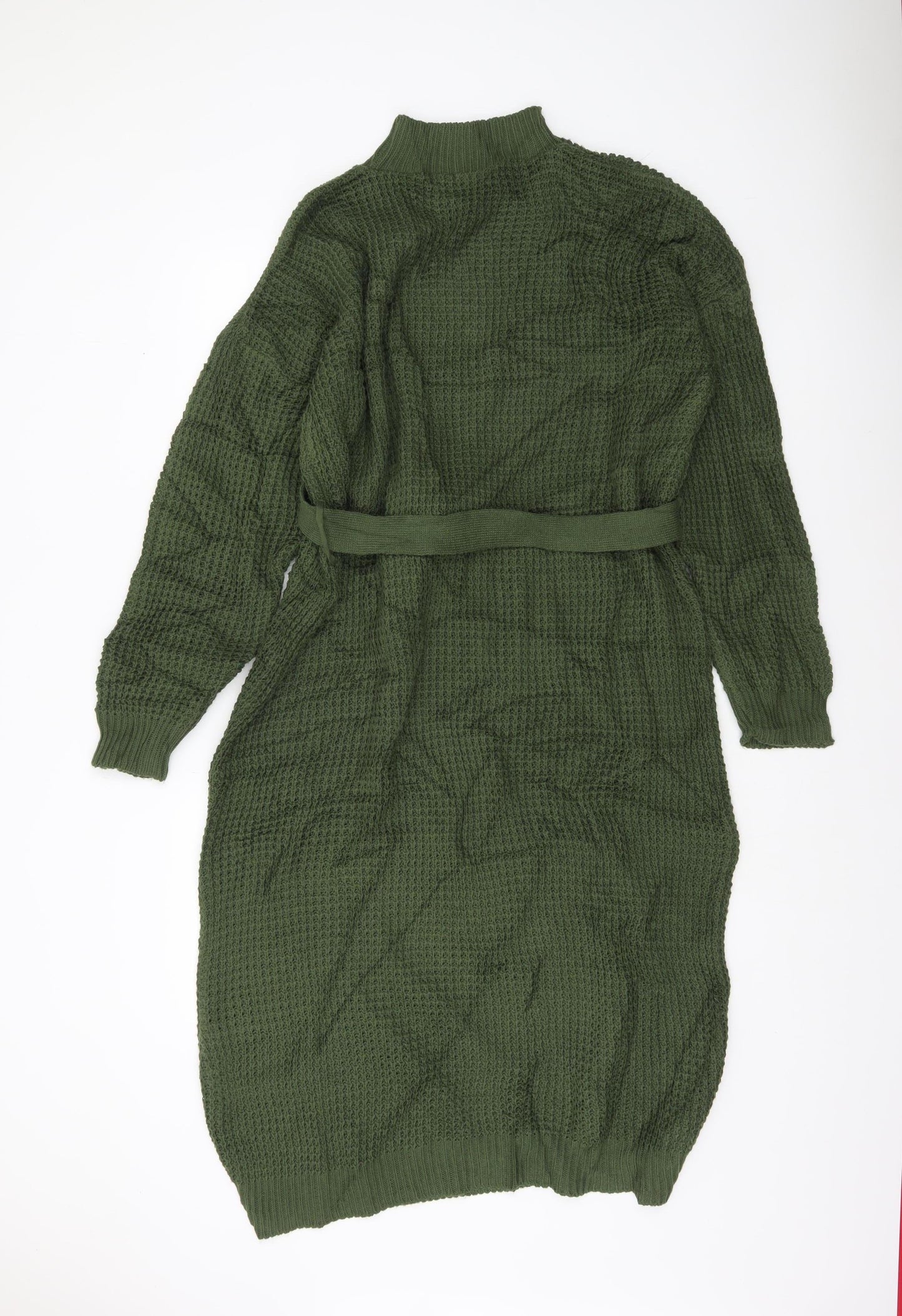 Boohoo Women’s Green Long Sleeve Belted Jumper Dress L