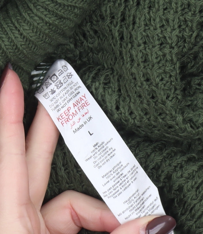 Boohoo Women’s Green Long Sleeve Belted Jumper Dress L