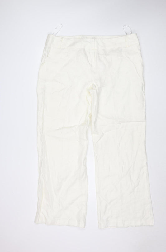 Dunnes Stores Women Ivory Linen Wide-Leg Trousers Size 20