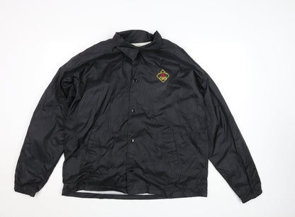 PASS PORT Women's Black Nylon Coach Jacket Size L Embroidered Logo