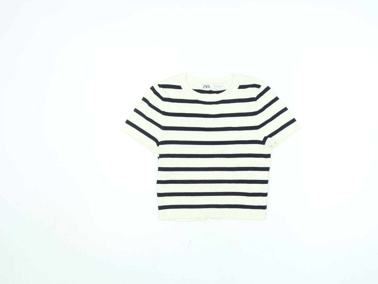 Womens UK Size M Zara White Cropped T-Shirt