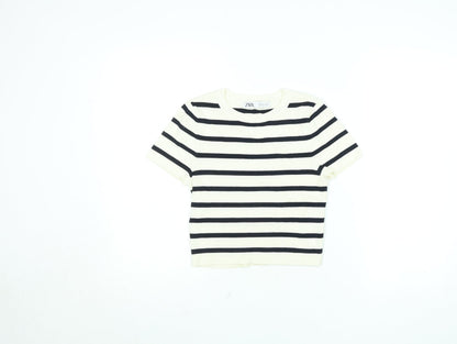 Womens UK Size M Zara White Cropped T-Shirt