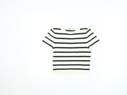 Womens UK Size M Zara White Cropped T-Shirt