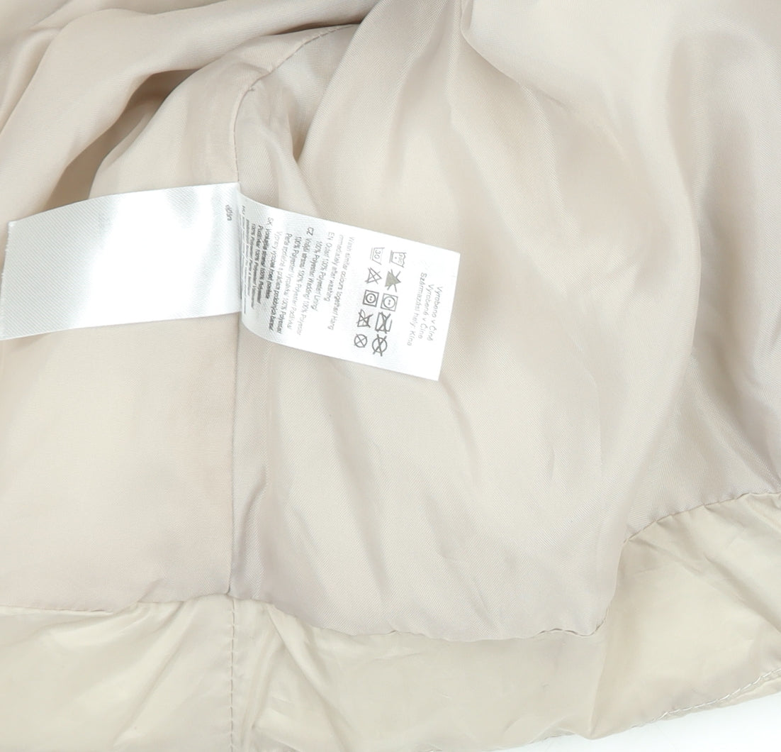 F&F Women's Beige Hooded Puffer Jacket Size 12 Quilted Mid-Length