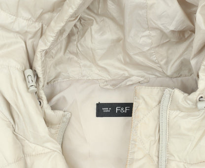 F&F Women's Beige Hooded Puffer Jacket Size 12 Quilted Mid-Length