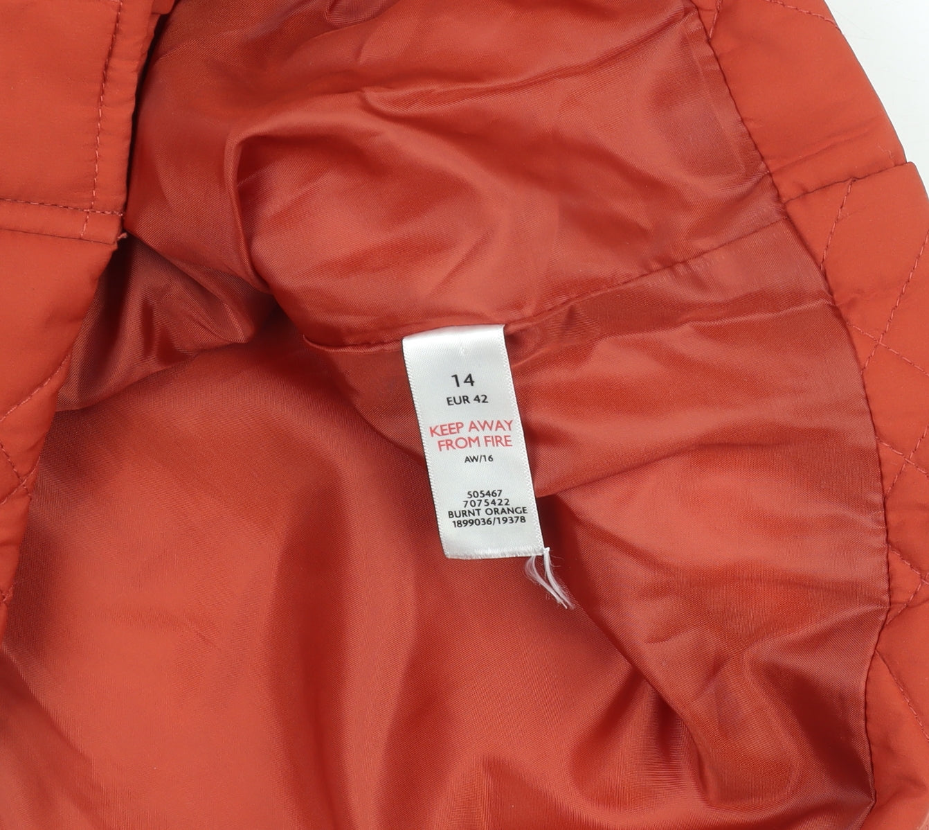 Womens UK Size 14 Profile Orange Puffer Jacket