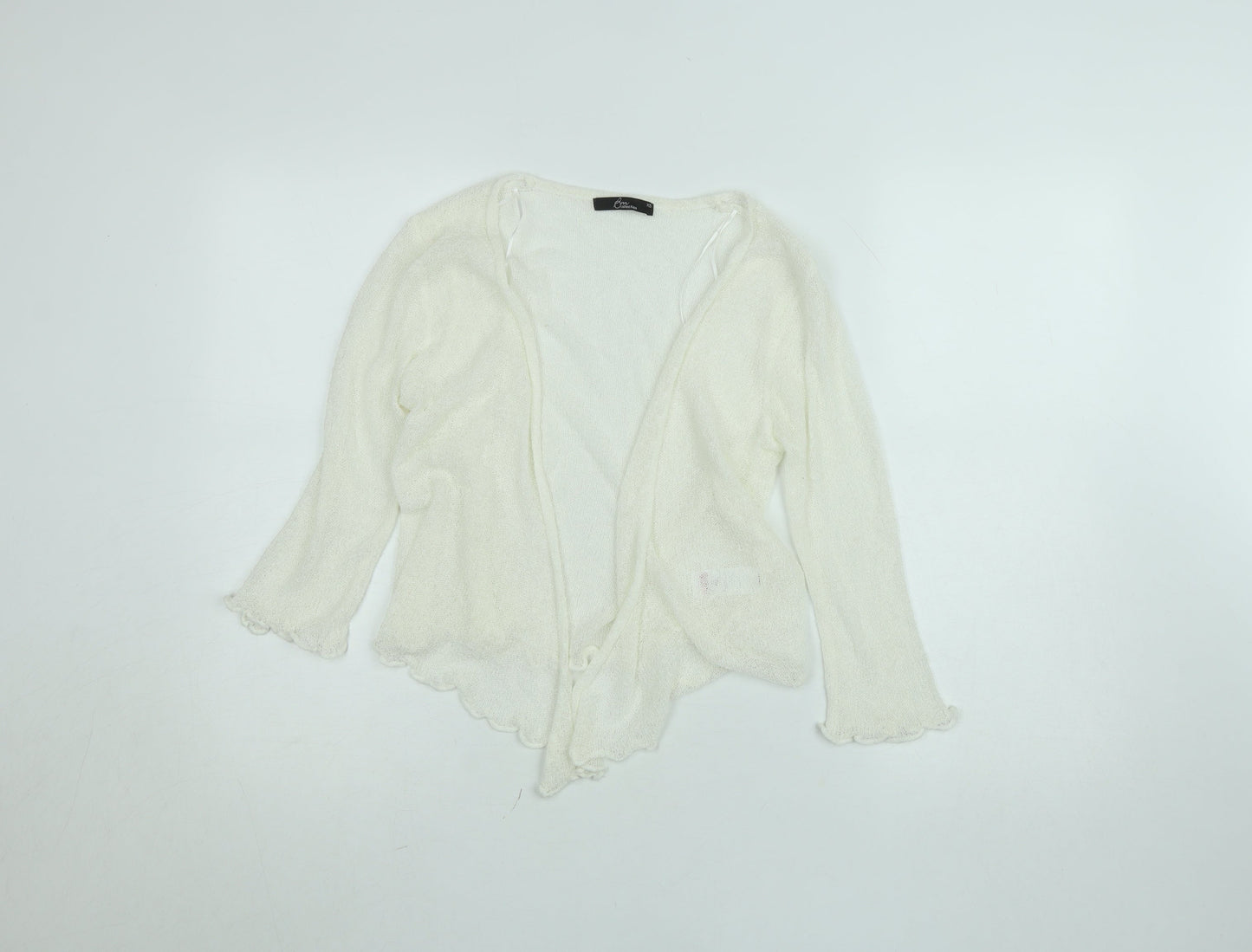 BM Collection Women's Ivory Open-Knit Ruffle Cardigan XS