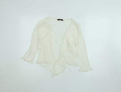 BM Collection Women's Ivory Open-Knit Ruffle Cardigan XS