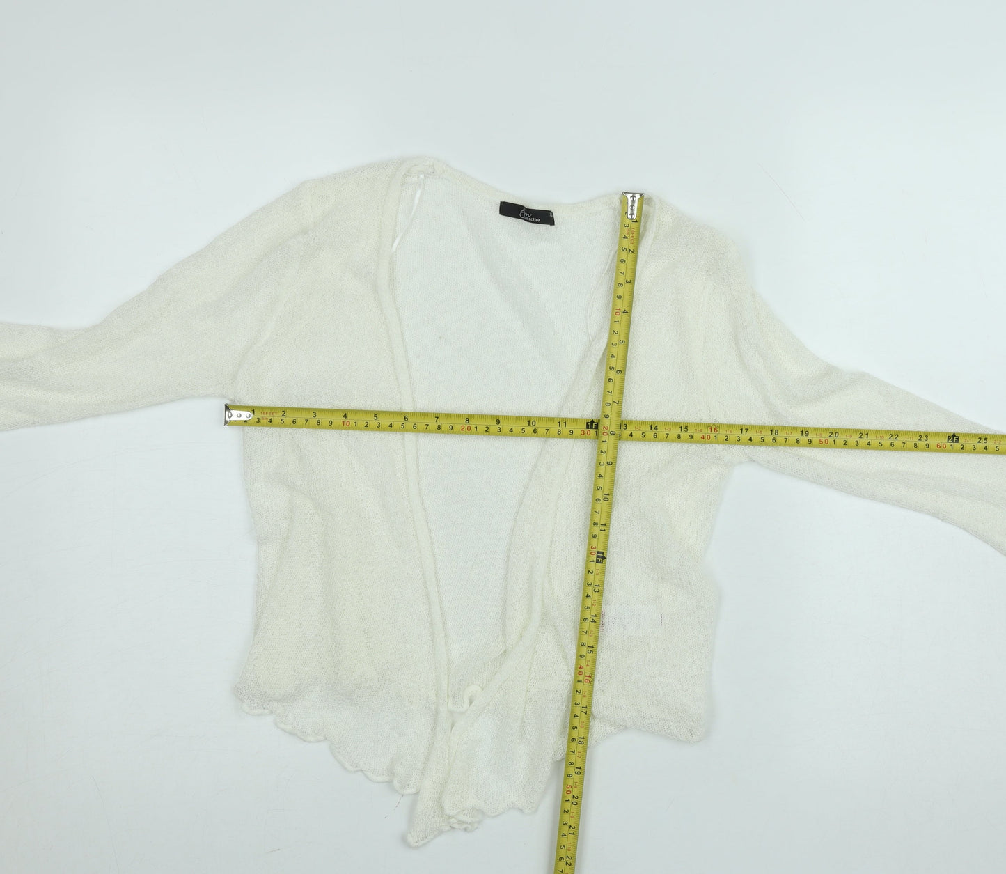 BM Collection Women's Ivory Open-Knit Ruffle Cardigan XS