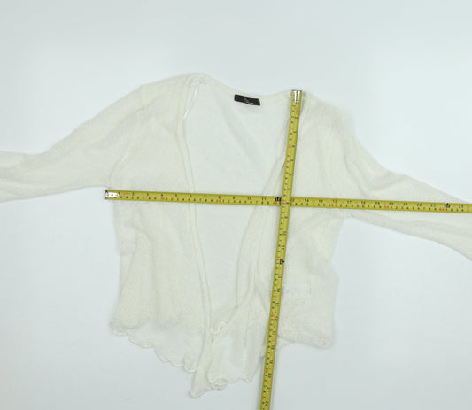 BM Collection Women's Ivory Open-Knit Ruffle Cardigan XS
