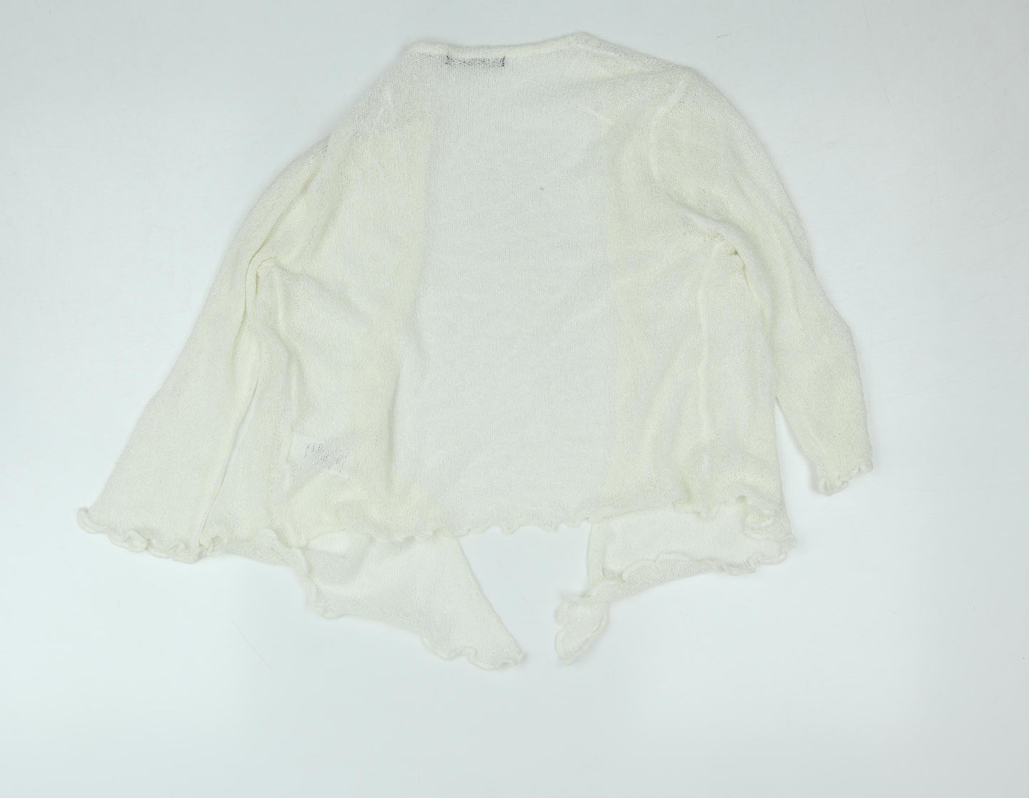 BM Collection Women's Ivory Open-Knit Ruffle Cardigan XS