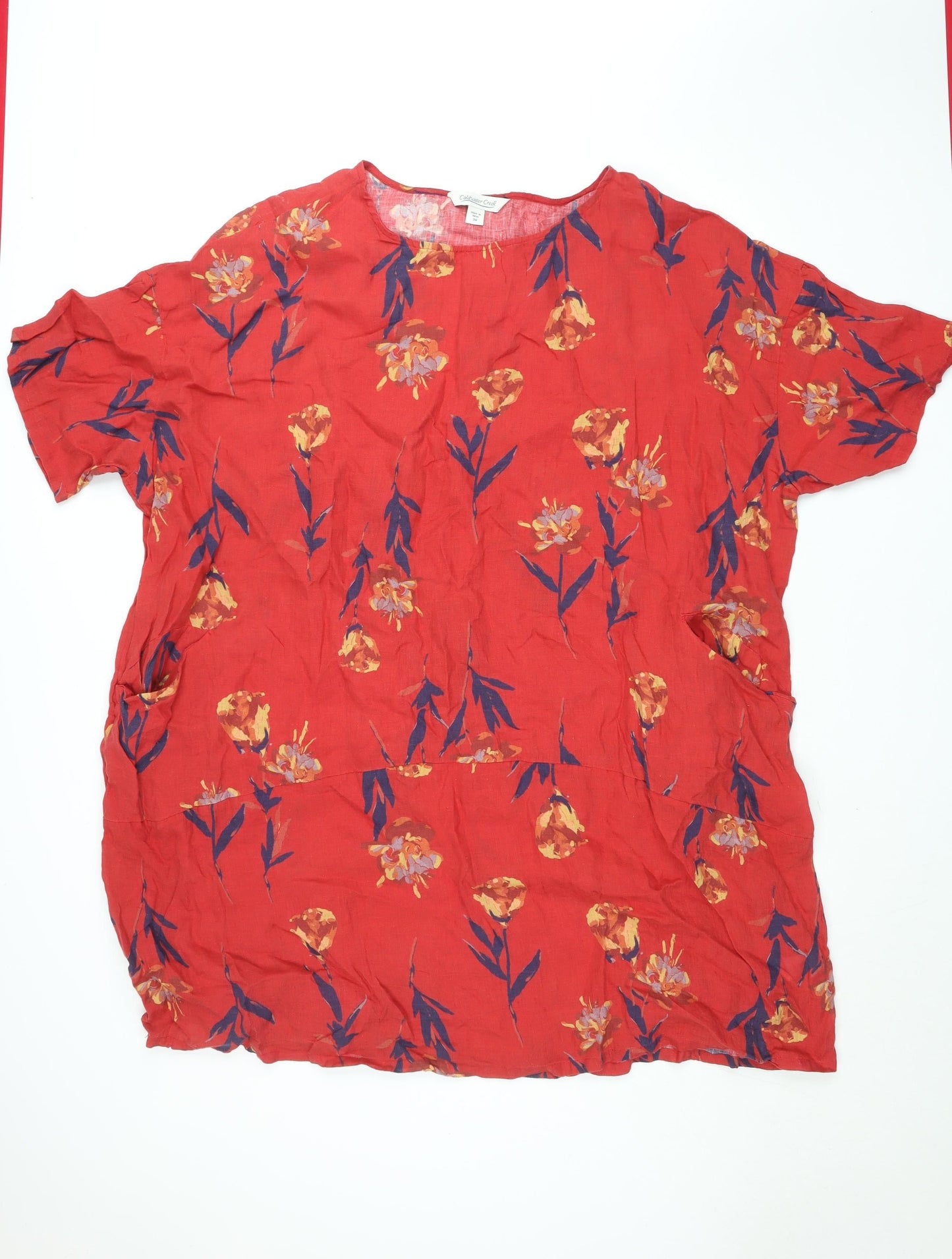 Womens UK Size 3XL Coldwater Creek Red Tunic Blouse