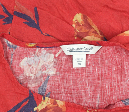 Womens UK Size 3XL Coldwater Creek Red Tunic Blouse