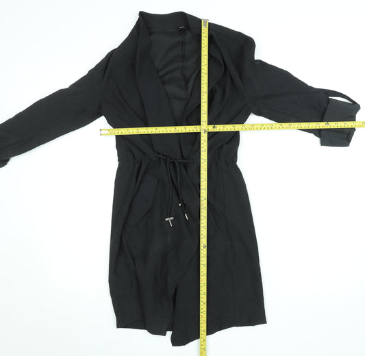 M&Co Women’s Black Long Trench Coatigan Size 10 Lightweight Belted