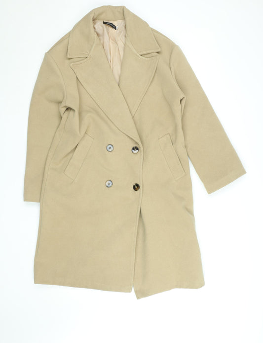 Made in Italy Womens Beige Long Pea Coat Size 10 Polyester