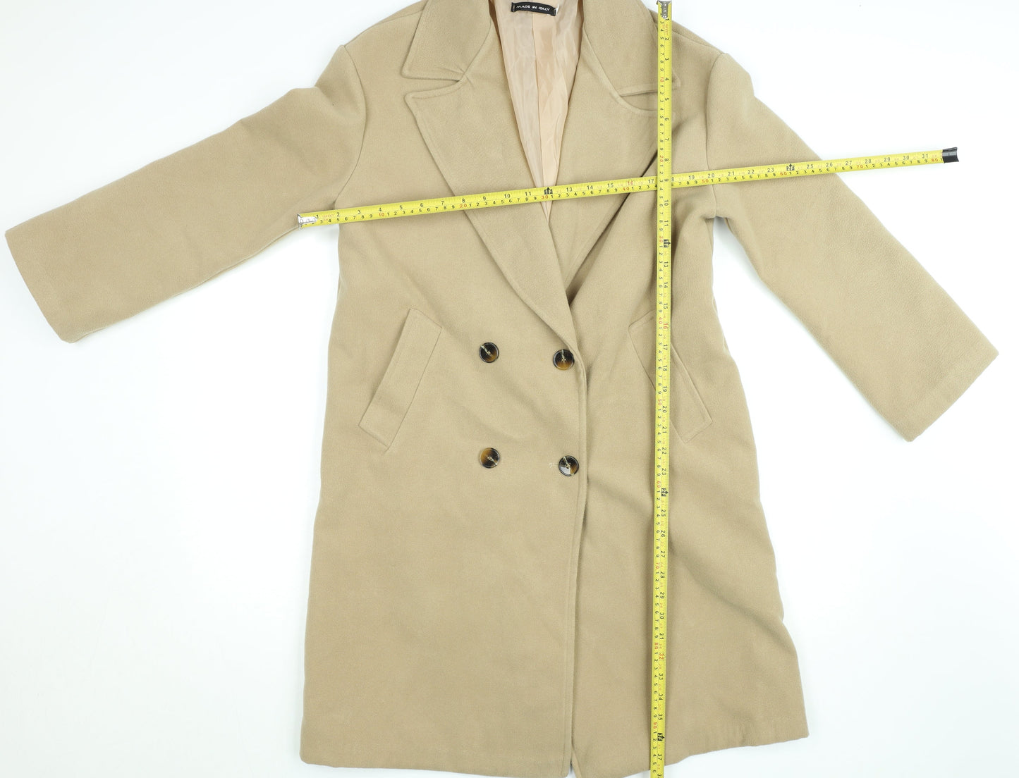 Made in Italy Womens Beige Long Pea Coat Size 10 Polyester