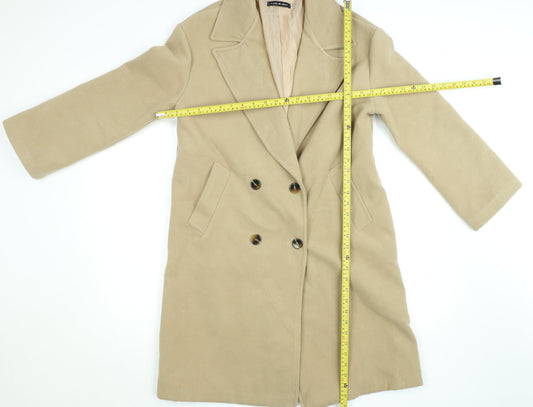 Made in Italy Womens Beige Long Pea Coat Size 10 Polyester