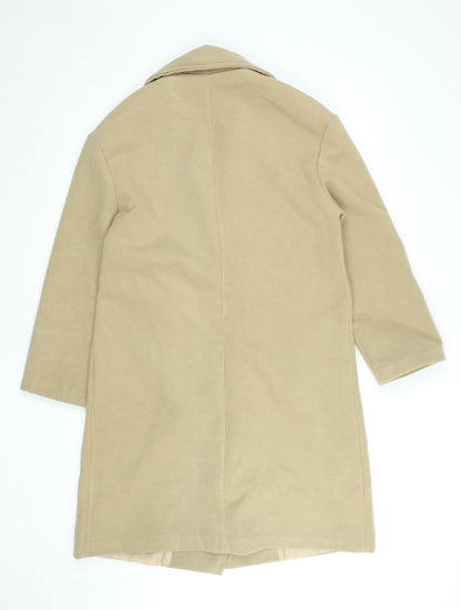 Made in Italy Womens Beige Long Pea Coat Size 10 Polyester