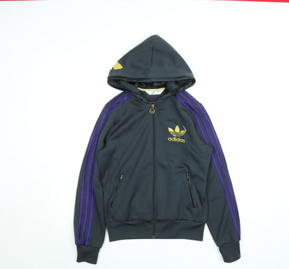Adidas Womens Black Hooded Track Jacket Size 12 Full Zip